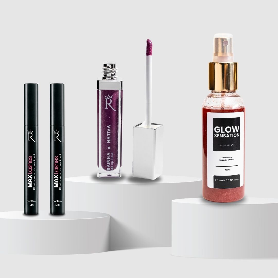 KIT Max Lashes 2 unidades + Body Splash Glow Sensation + Gloss Led Cor 4 Electric Fucshia