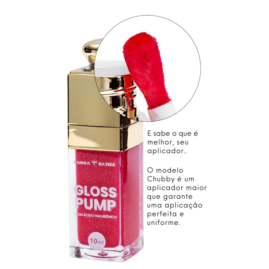 Gloss Pump Aumento Volume Rose + Lip Gloss Espelho Led Integrado Cor 