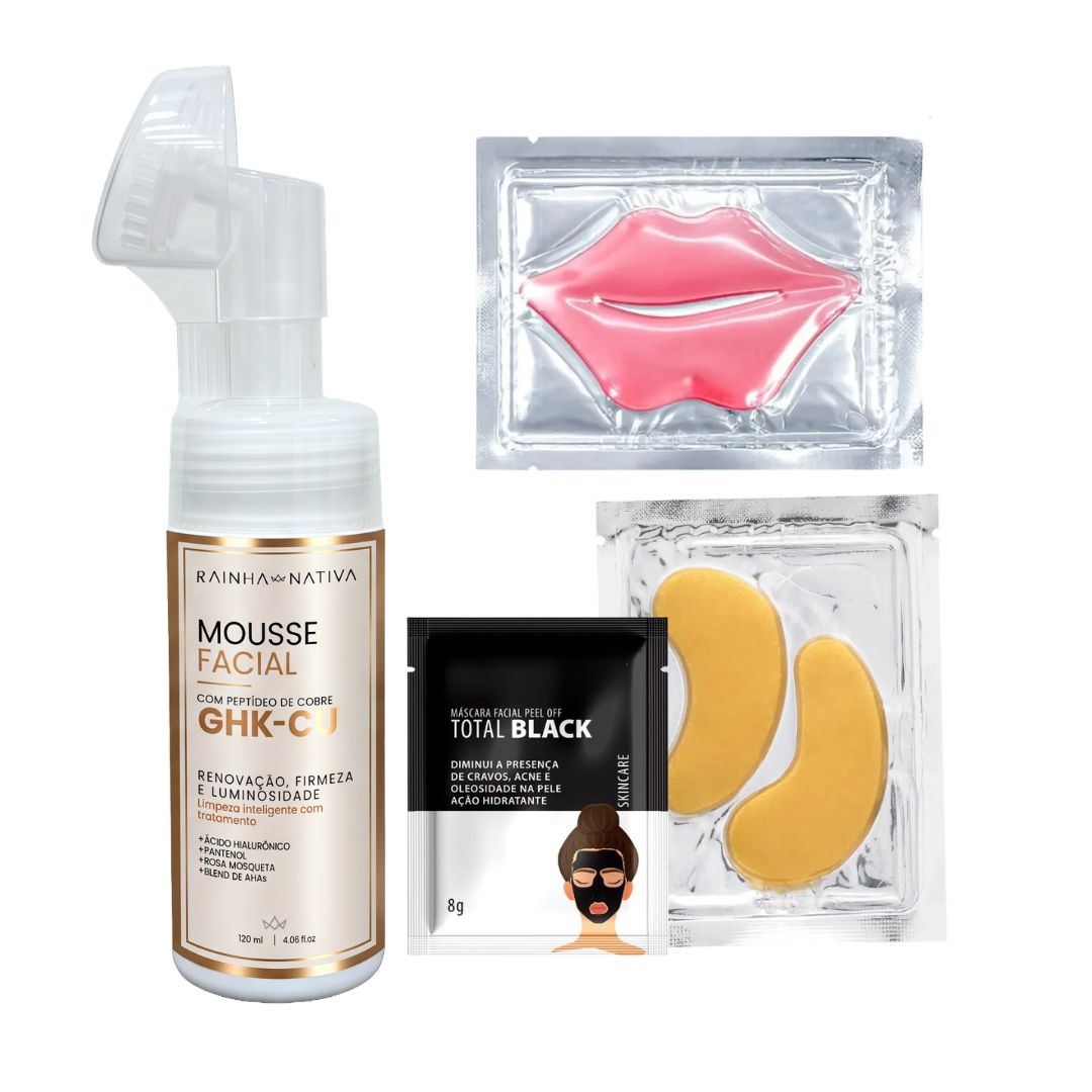 KIT Máscara Labial + Máscara Gold de Olheiras + Mousse Facial + Máscara Skin Care