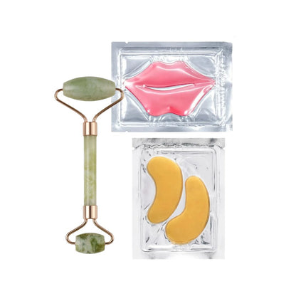 Kit Rolo Pedra de Jade + Máscara de olheiras + Máscara Labial