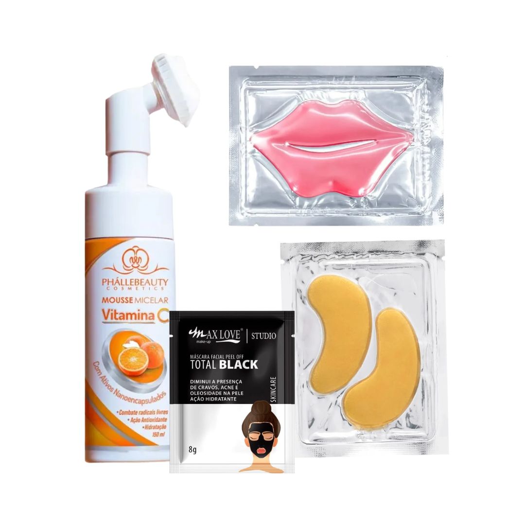 KIT Máscara Labial + Máscara Gold de Olheiras + Mousse Facial + Máscara Skin Care