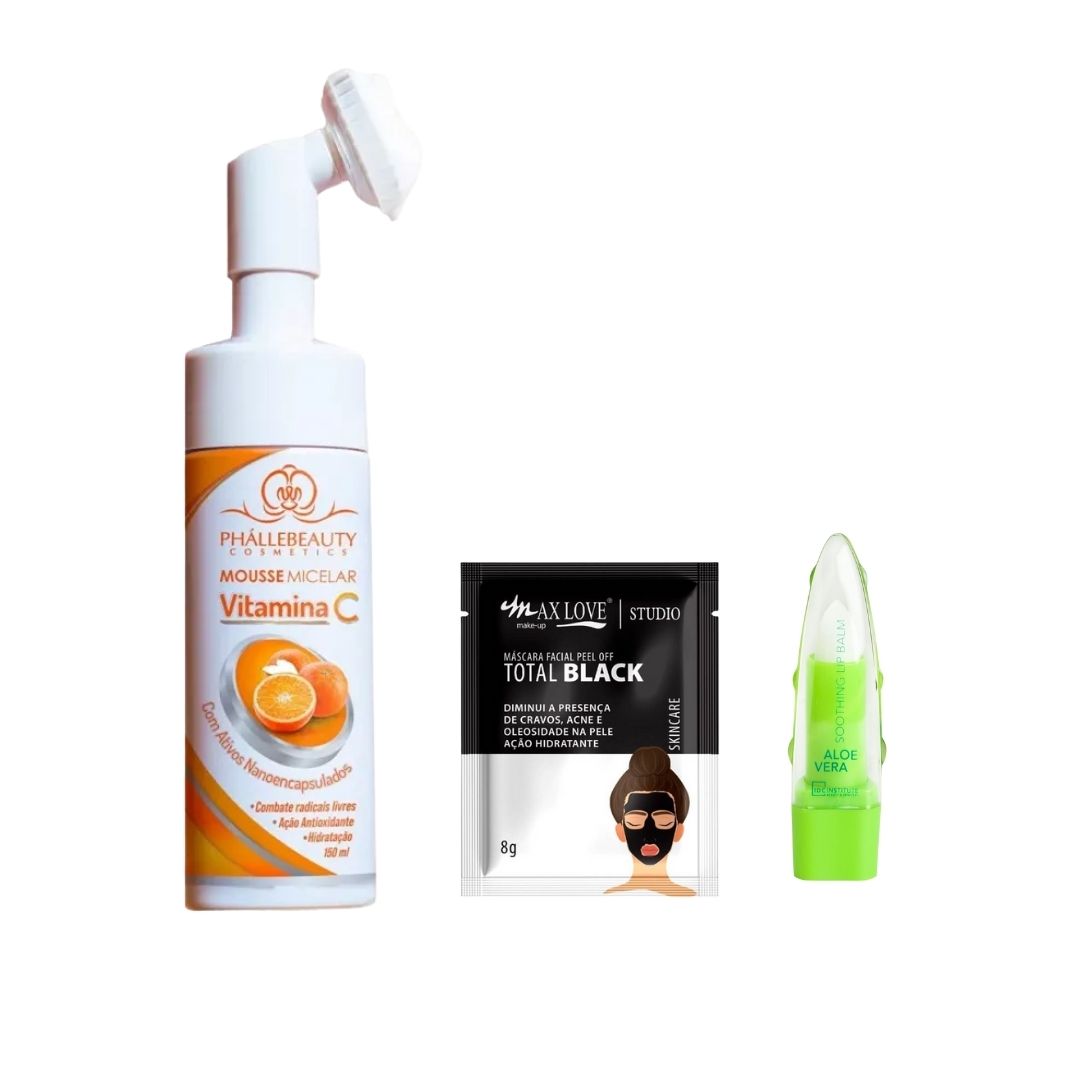 KIT Mousse Facial + Roller + Batom Aloe Vera
