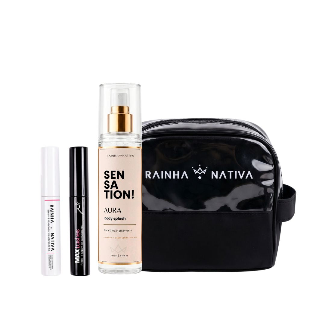 Kit Body Splash SENSATION! + Max Lashes + Sérum &amp; Modelador de Sobrancelha + Necessáire Rainha Nativa
