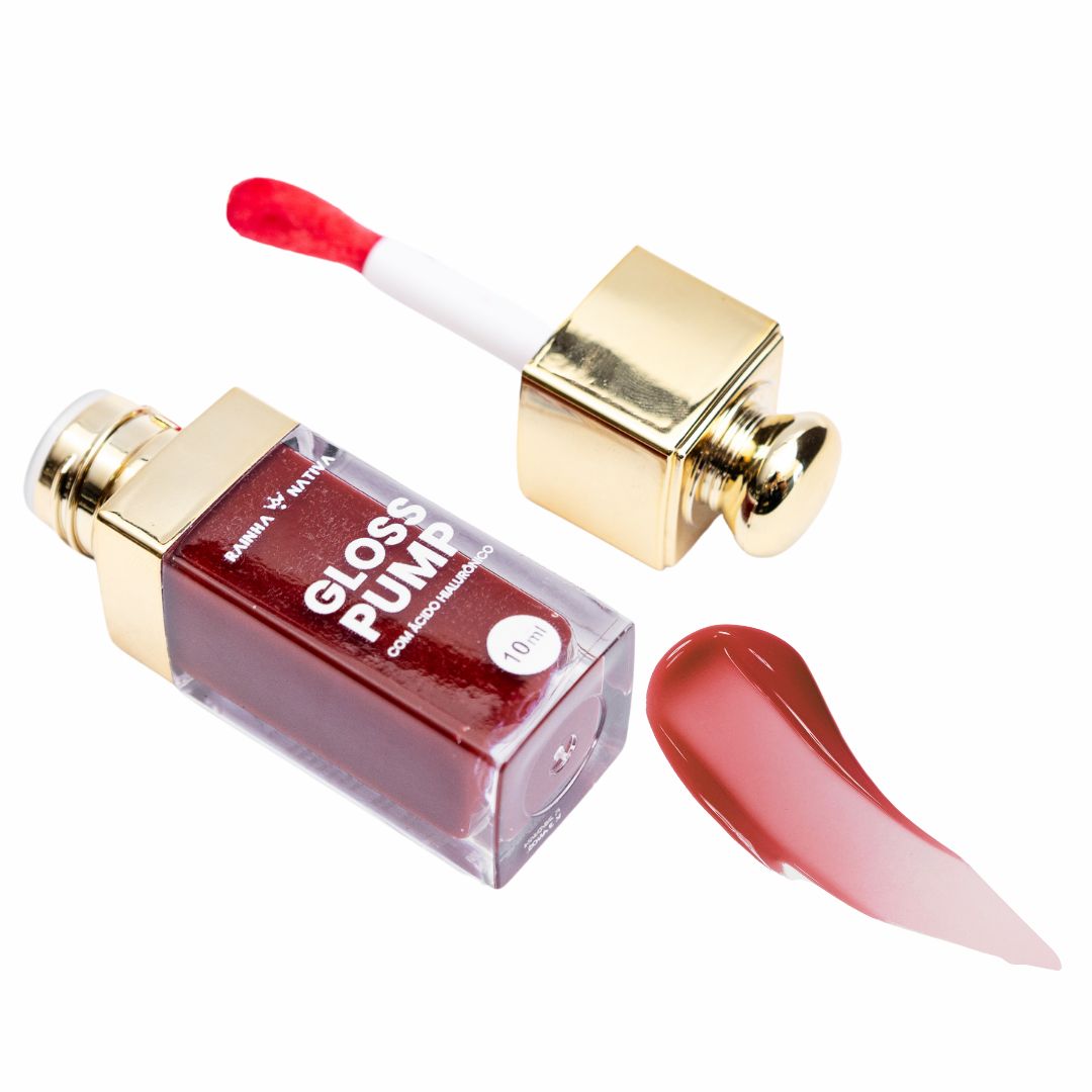 Gloss Pump Aumento Volume Brown + Lip Gloss Espelho Led Integrado Cor 