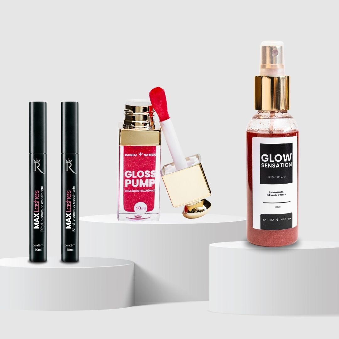 KIT   Max Lashes 2 unidades + Body Splash Glow Sensation + Gloss Pump Cor Rosê Intense