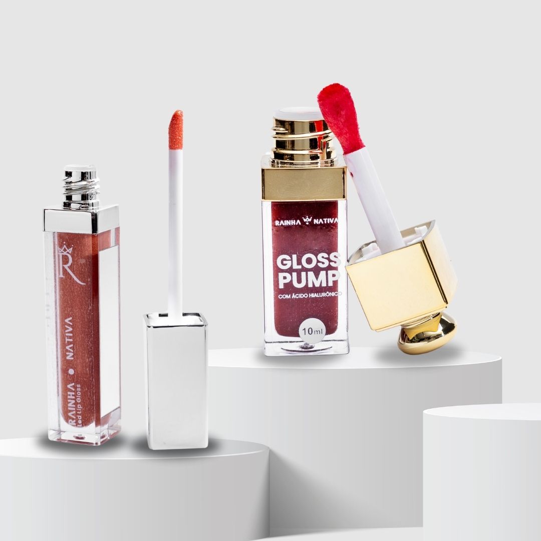 Gloss Pump Aumento Volume Brown + Lip Gloss Espelho Led Integrado Cor 