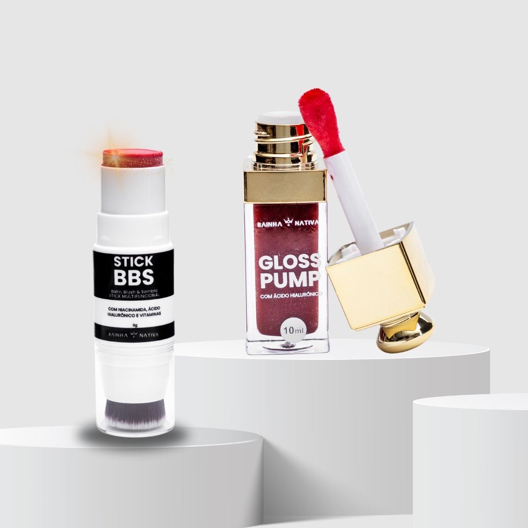 Gloss Pump Aumento Volume Brown +  Blush, Batom &amp; Sombra Velvet Brilho